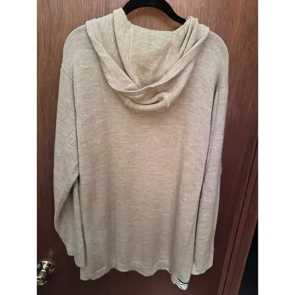 PAKA ALPACA BEIGE HOODED TUNIC LENGTH HANDMADE SWEATER; SIZE XL - Picture 2 of 5